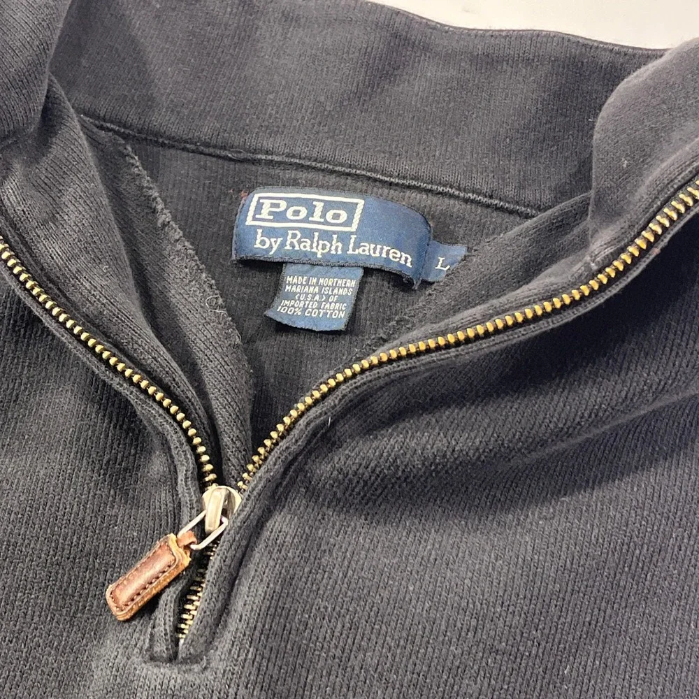 Polo Ralph Lauren Quarter‎ Zip Pullover Mens L Black Cotton Casual Preppy Sporty